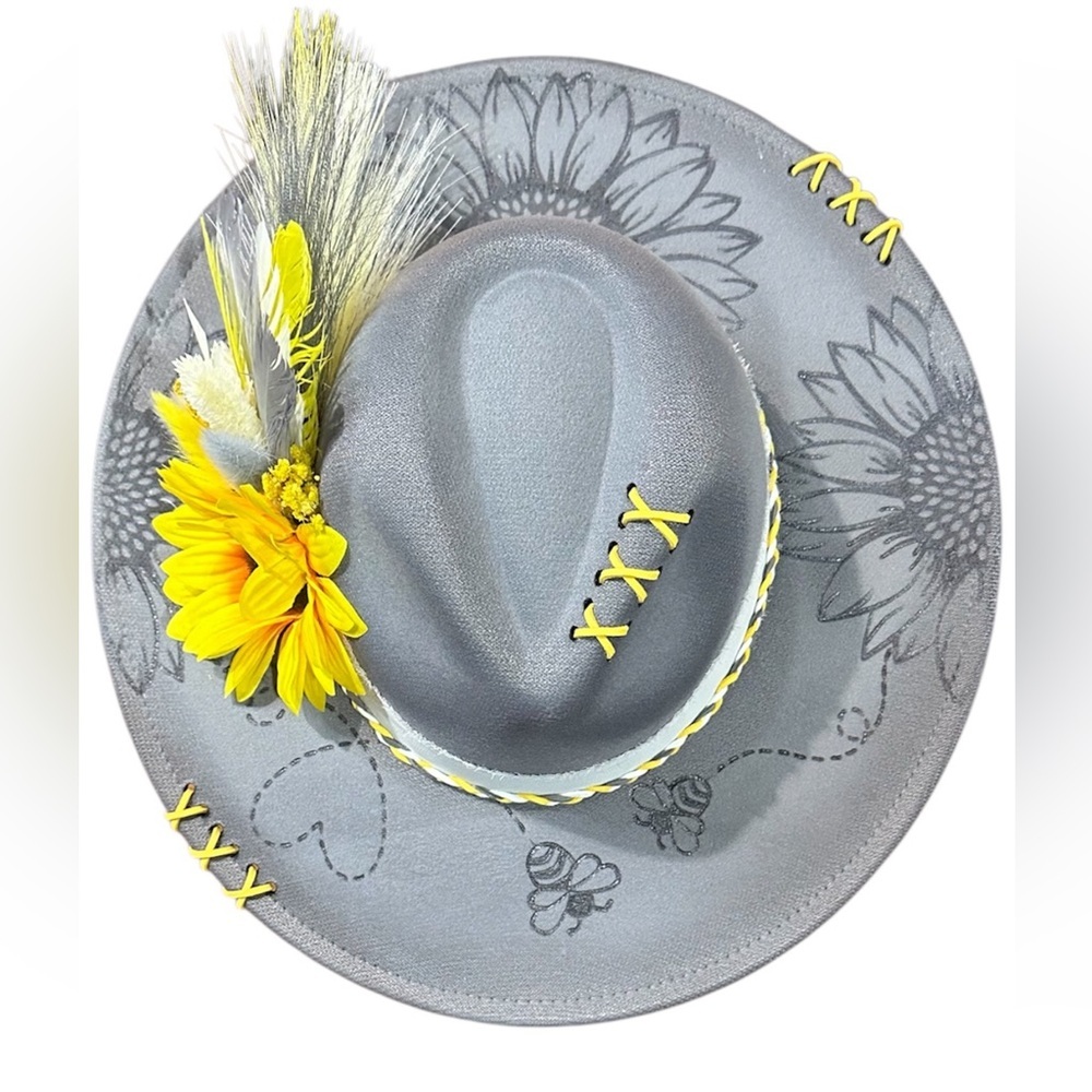 Chic Gray Hat with Yellow Sunflower Details